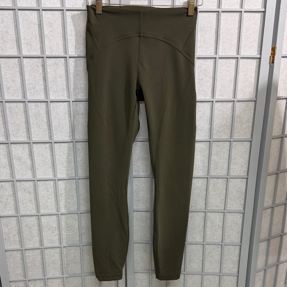 Lululemon Olive Green High-Waisted Leggings, Size 4